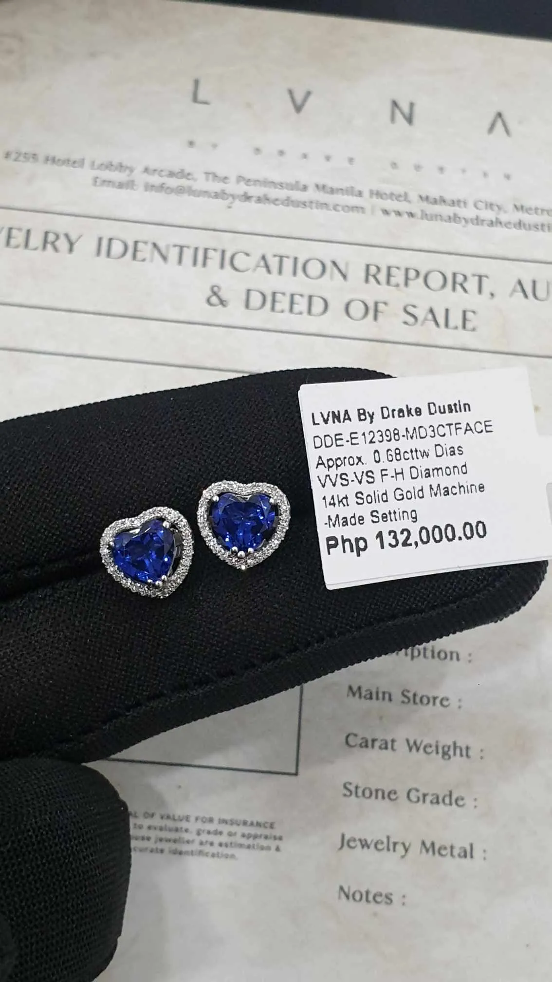#LVNA2024 | Heart Blue Sapphire Stud Diamond Earrings 14kt