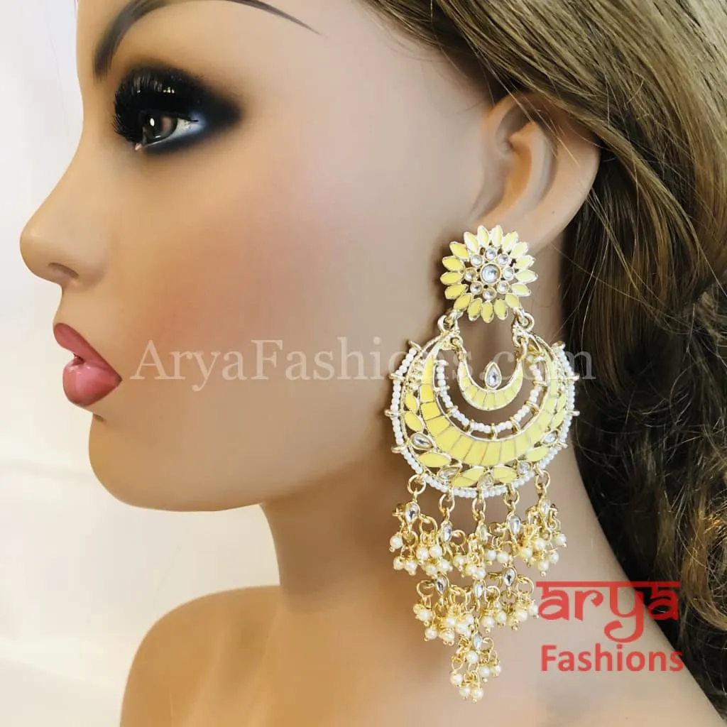 Mahi Kundan Meenakari Long Chandbalis with Pearl Beads