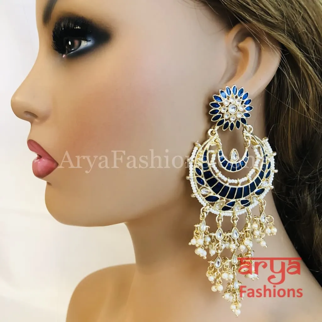Mahi Kundan Meenakari Long Chandbalis with Pearl Beads