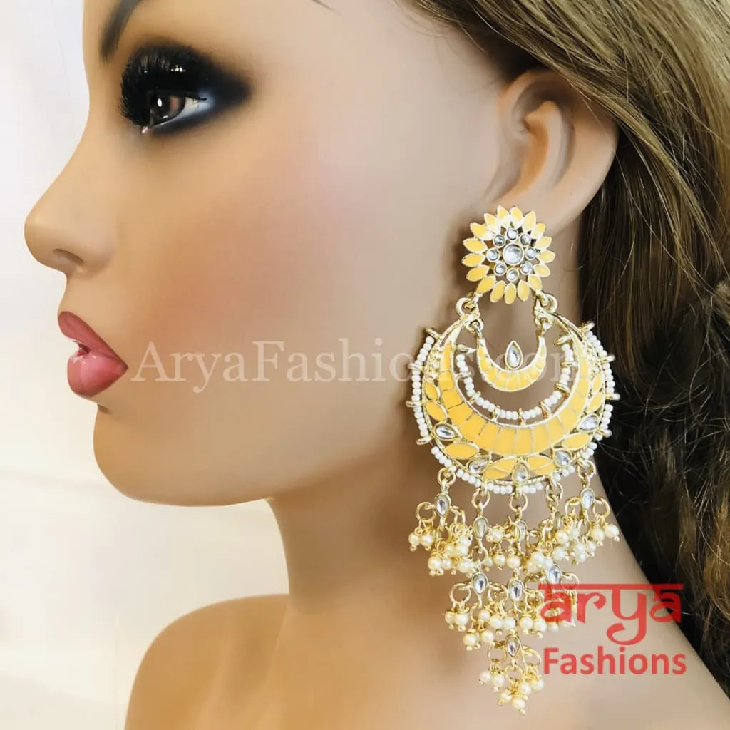 Mahi Kundan Meenakari Long Chandbalis with Pearl Beads