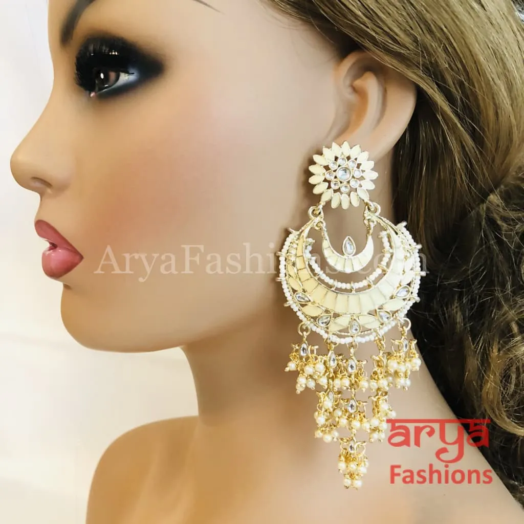 Mahi Kundan Meenakari Long Chandbalis with Pearl Beads