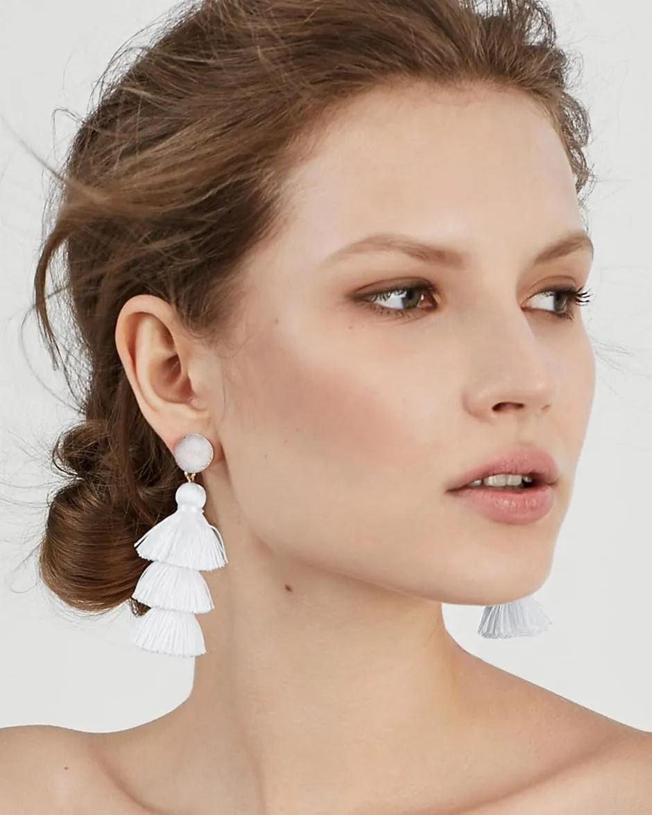 Me&Hz Colorful Layered Tassel Earrings Bohemian Statement Tiered Tassel Big Dangle Drop Earrings for Women Druzy Studs Christmas Mother's Day Gift