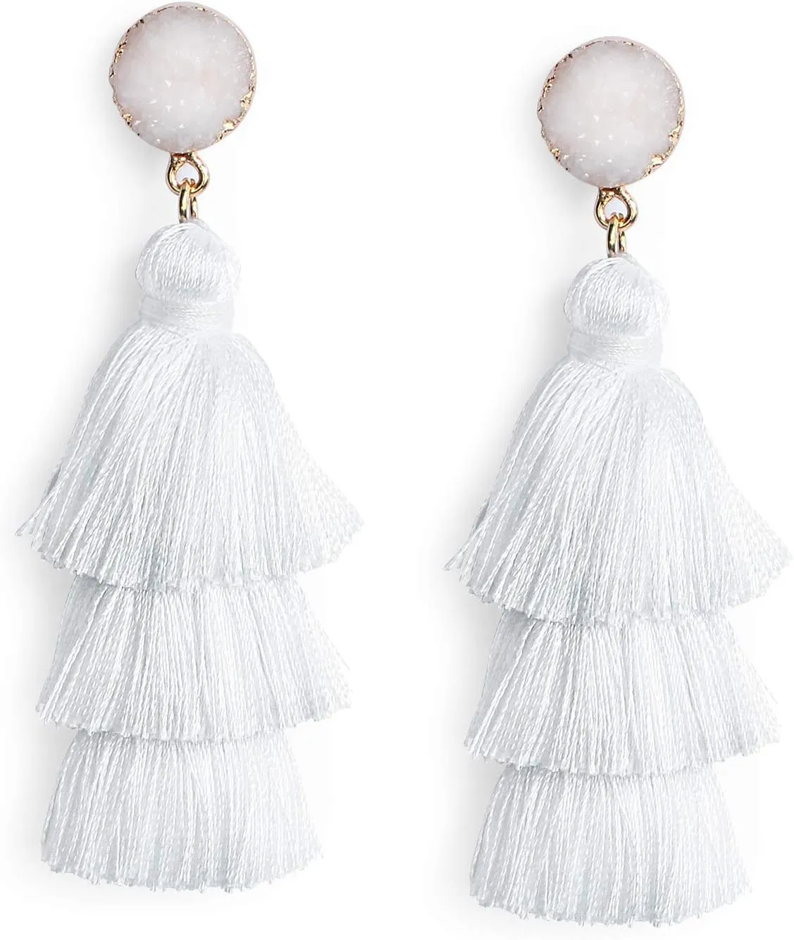 Me&Hz Colorful Layered Tassel Earrings Bohemian Statement Tiered Tassel Big Dangle Drop Earrings for Women Druzy Studs Christmas Mother's Day Gift