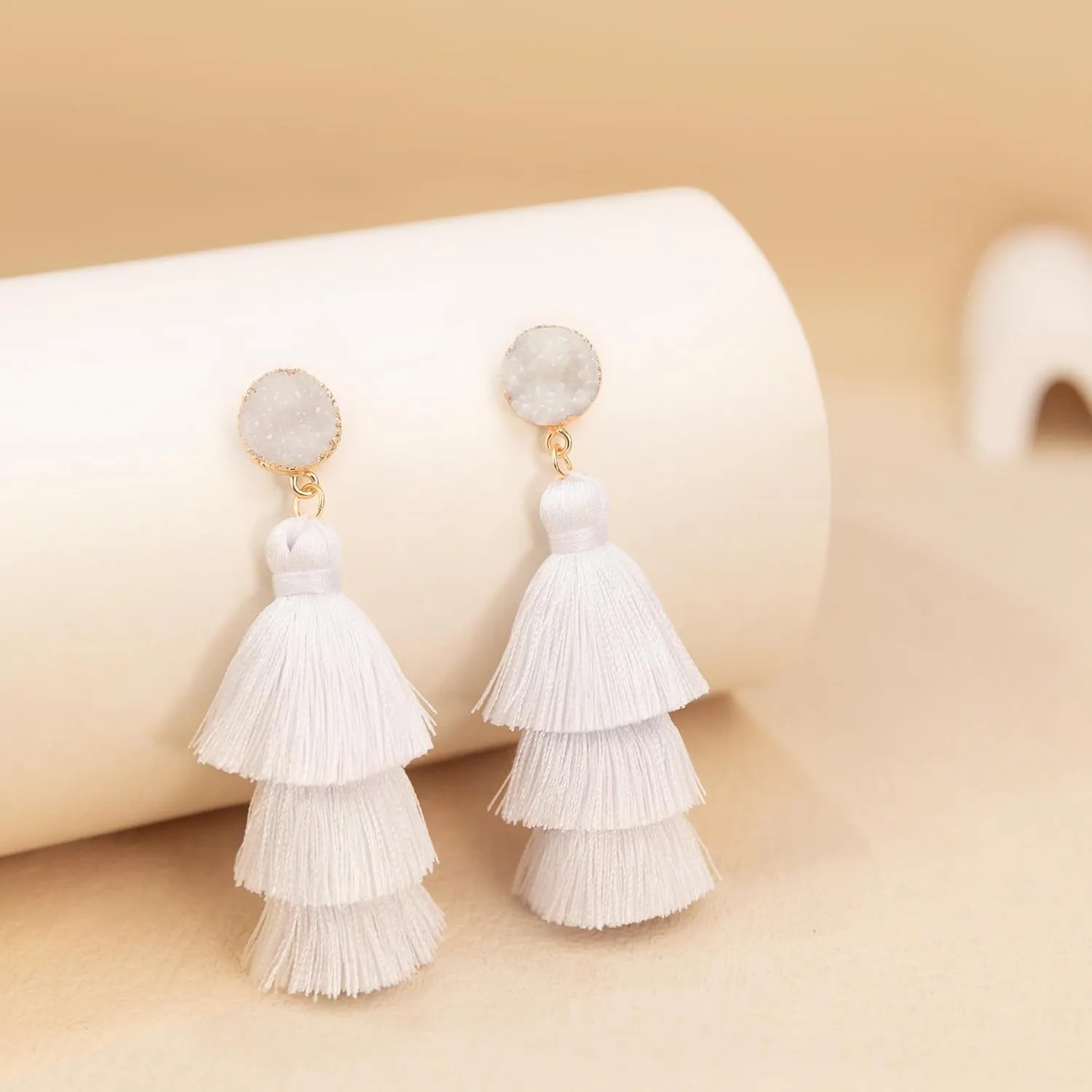Me&Hz Colorful Layered Tassel Earrings Bohemian Statement Tiered Tassel Big Dangle Drop Earrings for Women Druzy Studs Christmas Mother's Day Gift