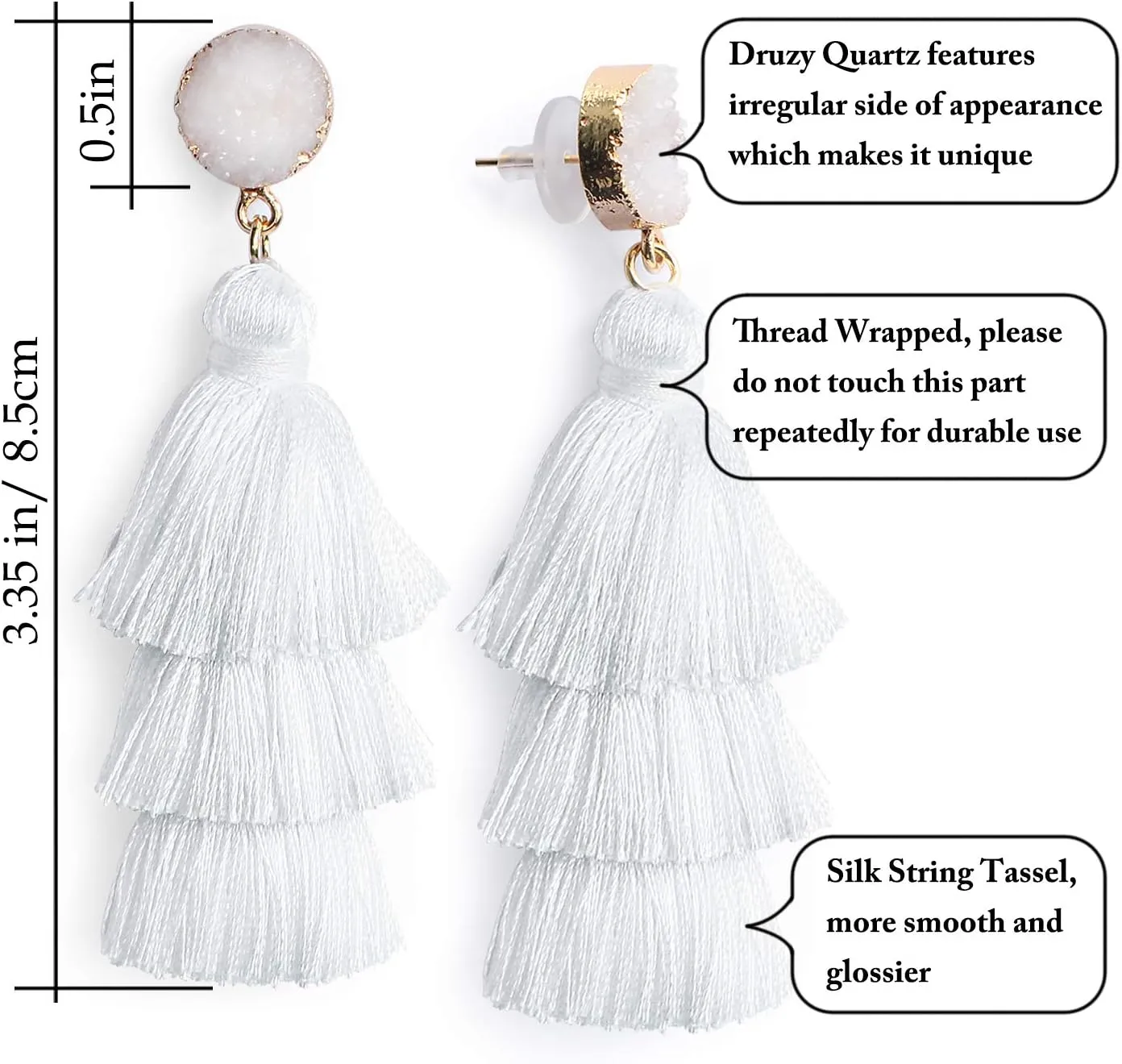 Me&Hz Colorful Layered Tassel Earrings Bohemian Statement Tiered Tassel Big Dangle Drop Earrings for Women Druzy Studs Christmas Mother's Day Gift