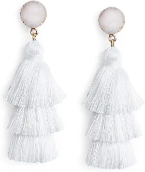 Me&Hz Colorful Layered Tassel Earrings Bohemian Statement Tiered Tassel Big Dangle Drop Earrings for Women Druzy Studs Christmas Mother's Day Gift