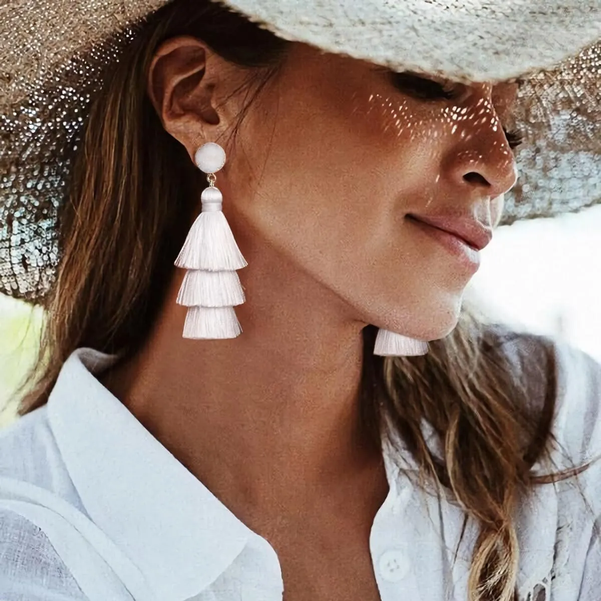 Me&Hz Colorful Layered Tassel Earrings Bohemian Statement Tiered Tassel Big Dangle Drop Earrings for Women Druzy Studs Christmas Mother's Day Gift