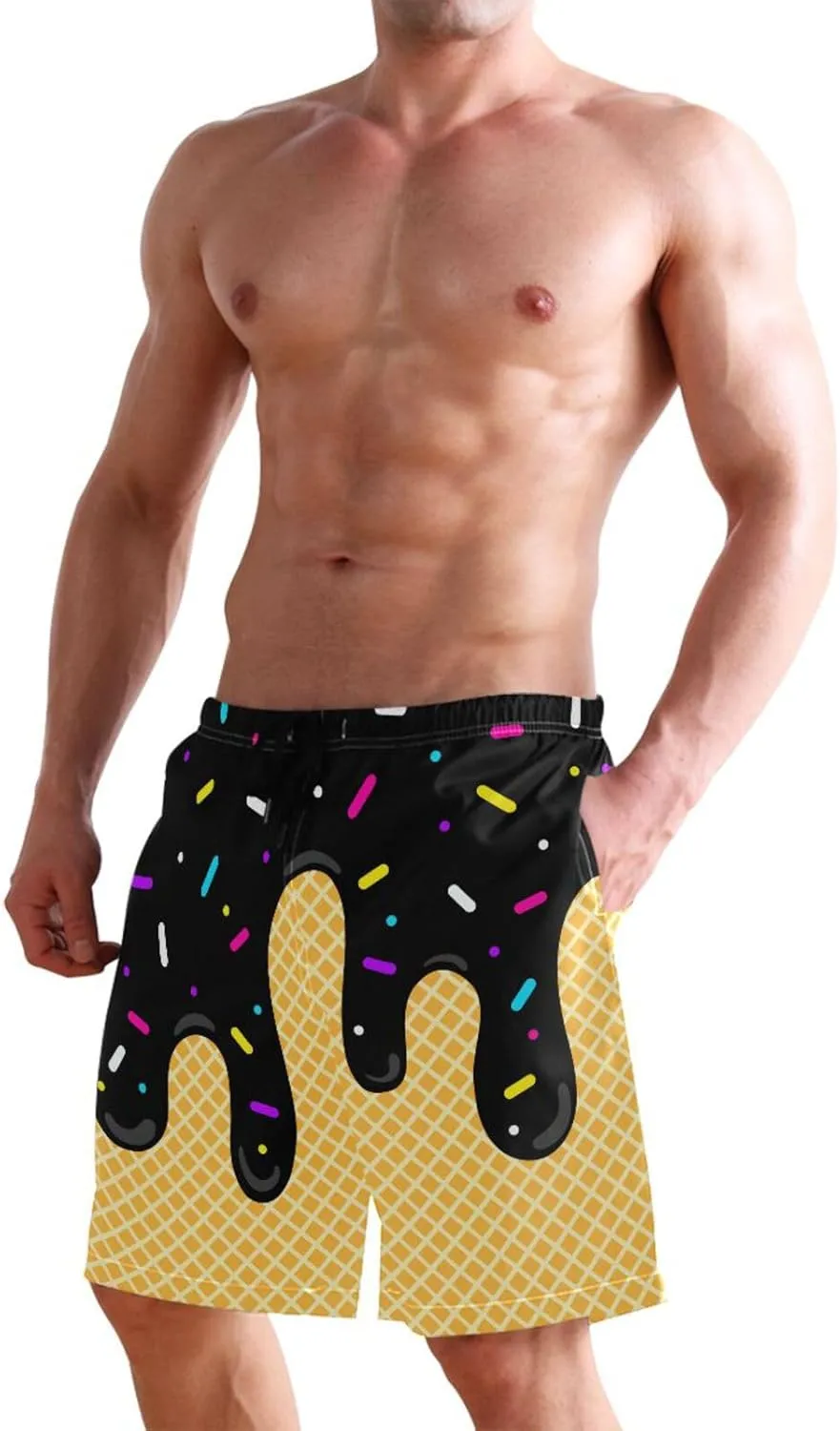 Men's Swim Trunks Quick Dry Swimming Shorts with Mesh Lining and Pocket Pink Christmas Santa Claus Swimsuit Trunks