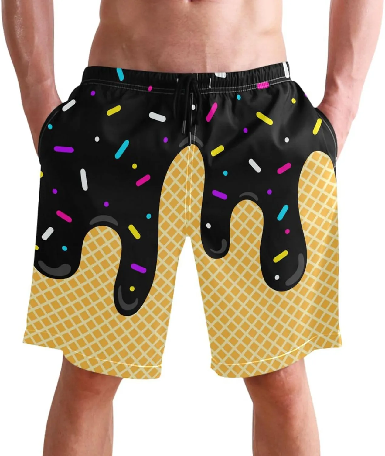 Men's Swim Trunks Quick Dry Swimming Shorts with Mesh Lining and Pocket Pink Christmas Santa Claus Swimsuit Trunks