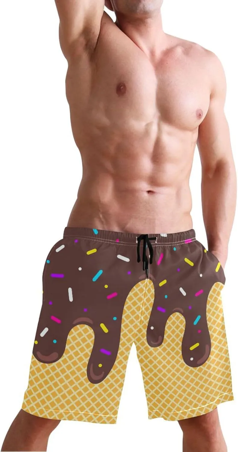 Men's Swim Trunks Quick Dry Swimming Shorts with Mesh Lining and Pocket Pink Christmas Santa Claus Swimsuit Trunks