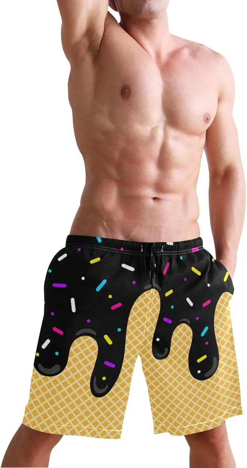 Men's Swim Trunks Quick Dry Swimming Shorts with Mesh Lining and Pocket Pink Christmas Santa Claus Swimsuit Trunks