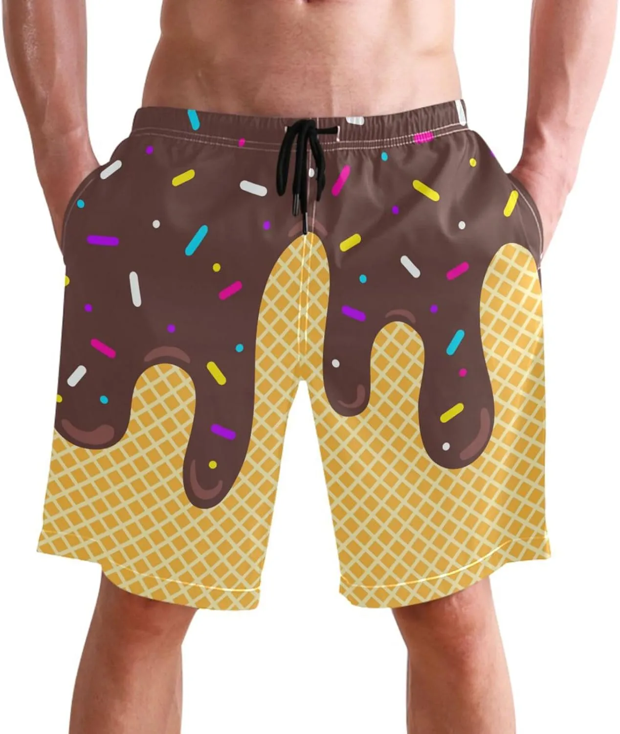 Men's Swim Trunks Quick Dry Swimming Shorts with Mesh Lining and Pocket Pink Christmas Santa Claus Swimsuit Trunks