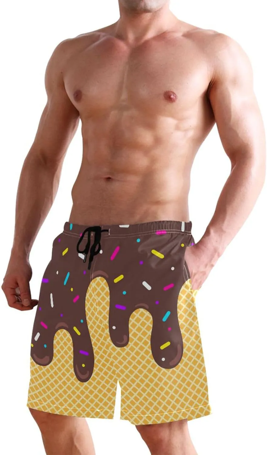 Men's Swim Trunks Quick Dry Swimming Shorts with Mesh Lining and Pocket Pink Christmas Santa Claus Swimsuit Trunks
