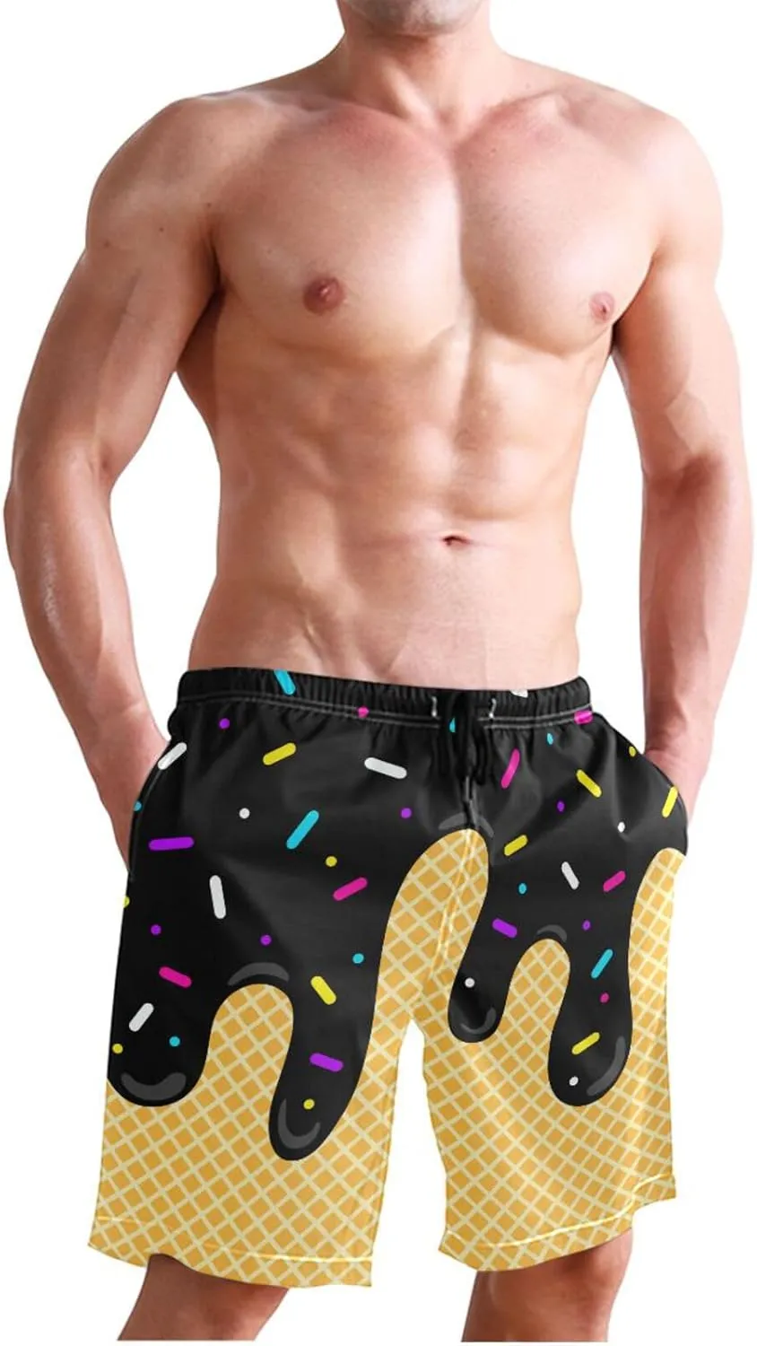 Men's Swim Trunks Quick Dry Swimming Shorts with Mesh Lining and Pocket Pink Christmas Santa Claus Swimsuit Trunks