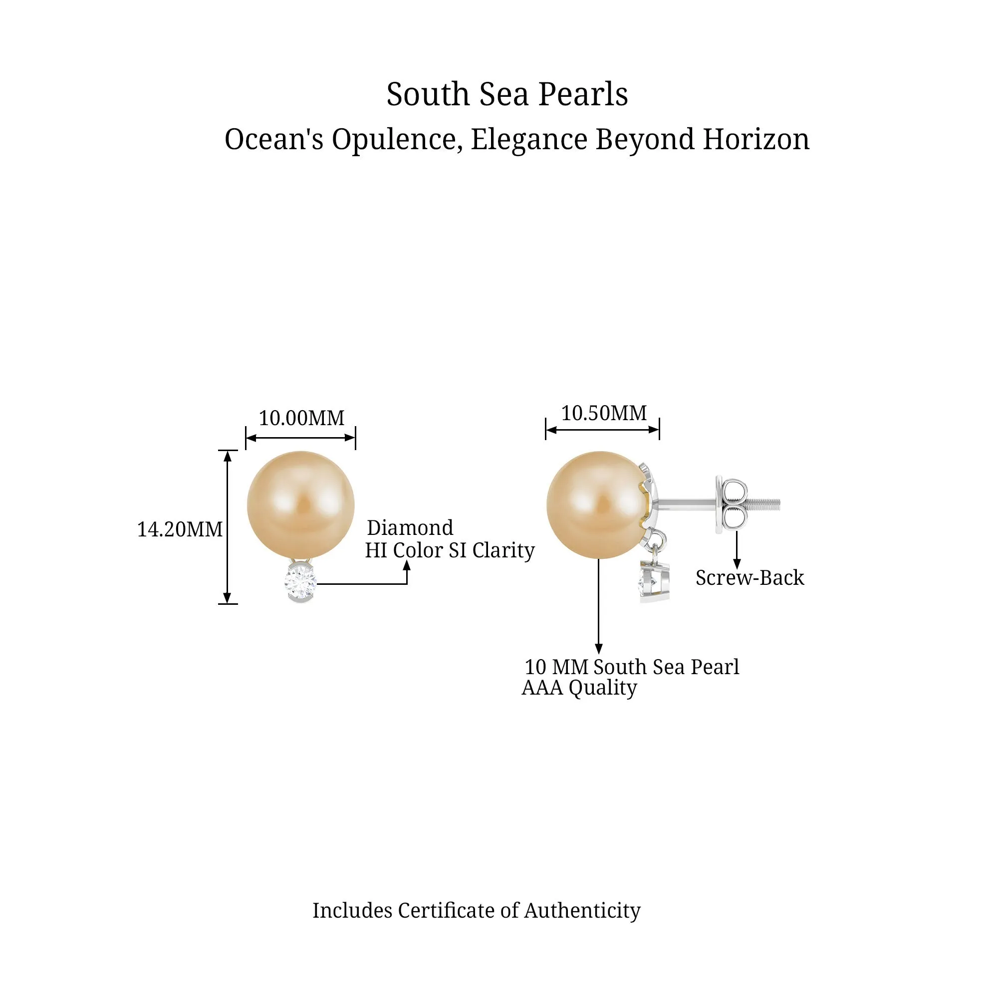 Minimal South Sea Pearl Solitaire Stud Earrings with Diamond