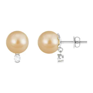 Minimal South Sea Pearl Solitaire Stud Earrings with Diamond