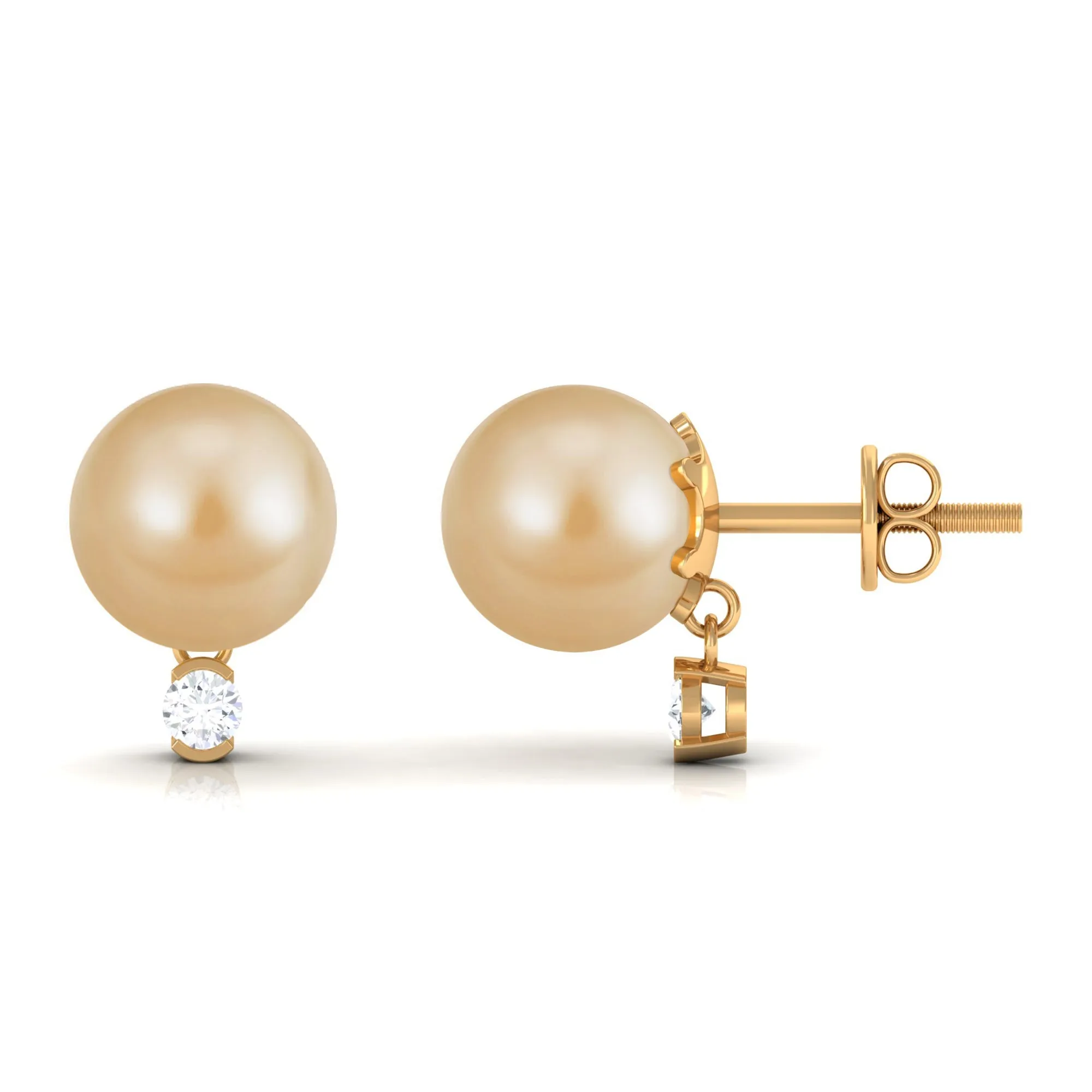 Minimal South Sea Pearl Solitaire Stud Earrings with Diamond