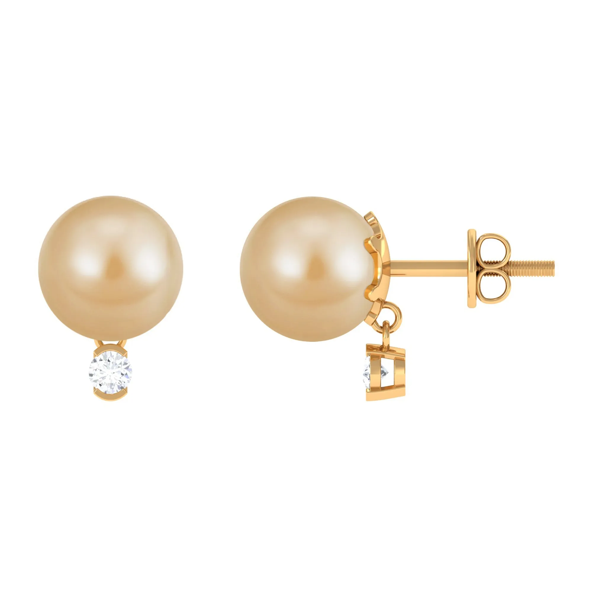 Minimal South Sea Pearl Solitaire Stud Earrings with Diamond