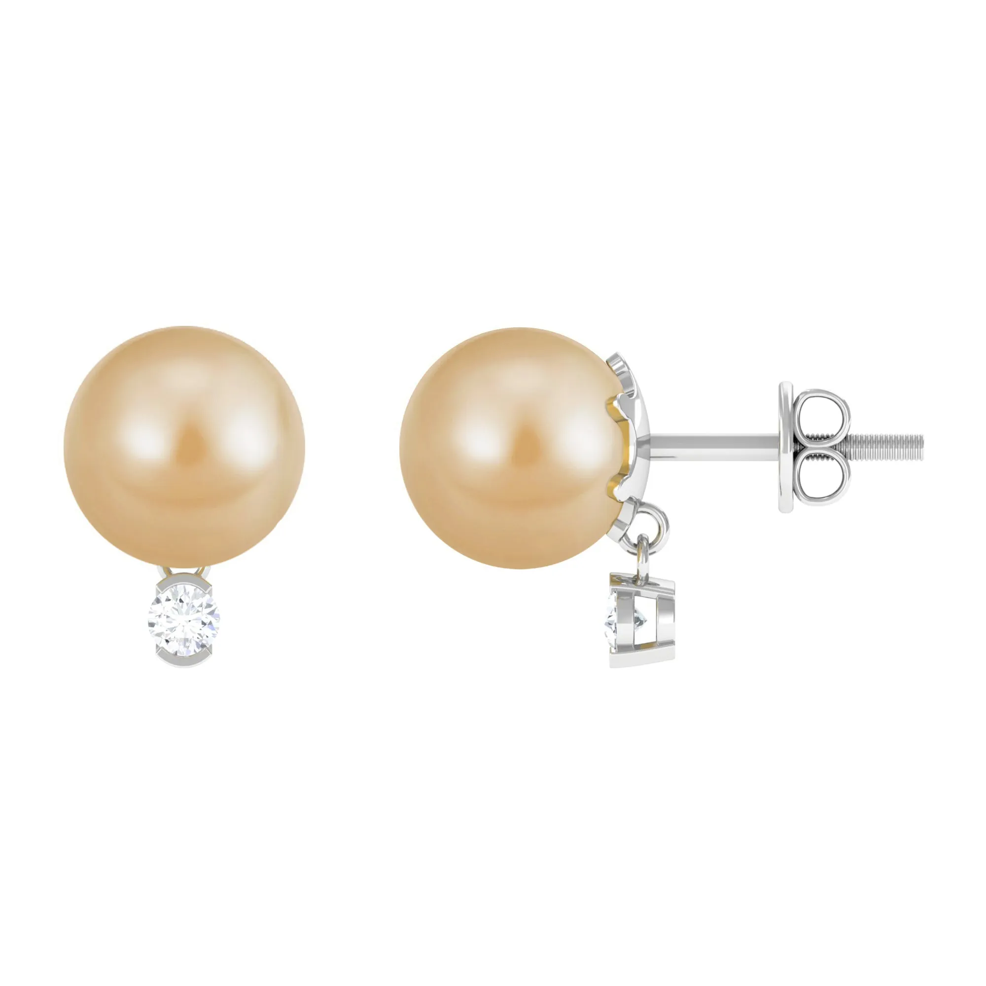Minimal South Sea Pearl Solitaire Stud Earrings with Diamond