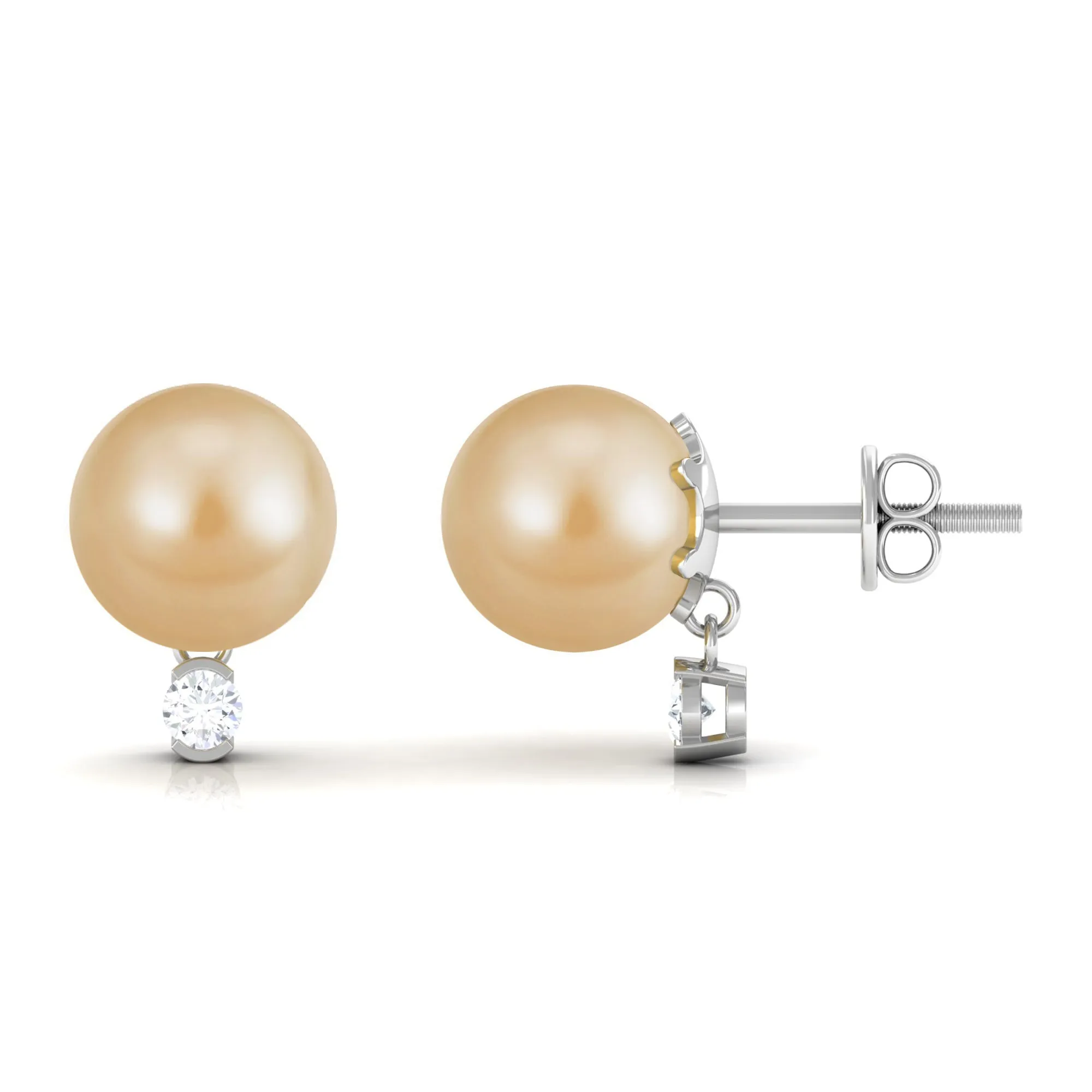 Minimal South Sea Pearl Solitaire Stud Earrings with Diamond
