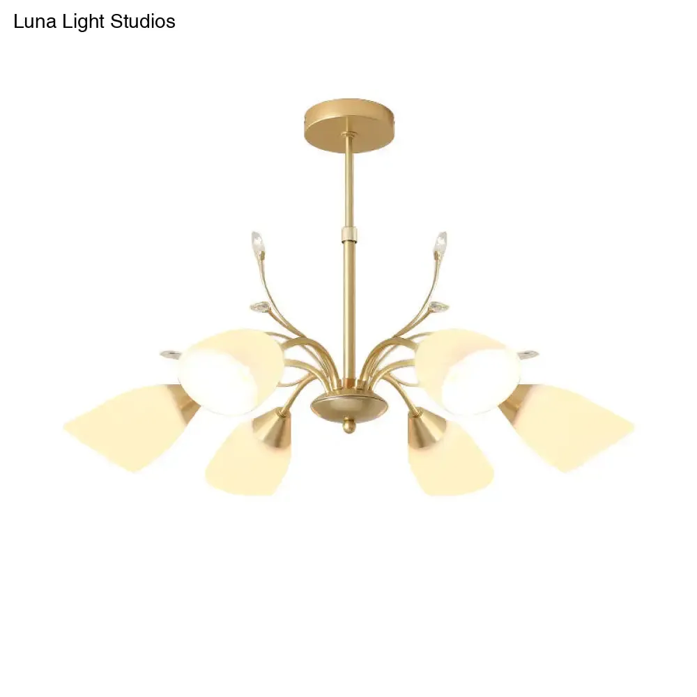 Modern 3/6 Bulbs Gold Hanging Chandelier with White Glass Shade