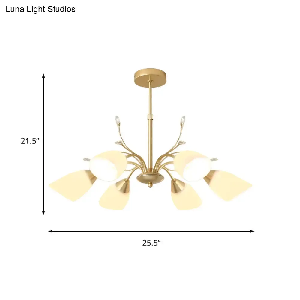 Modern 3/6 Bulbs Gold Hanging Chandelier with White Glass Shade