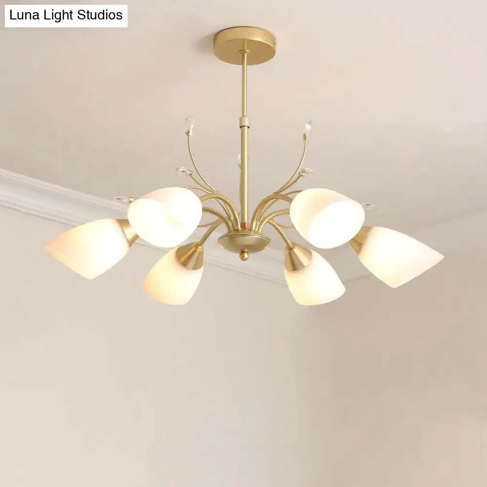 Modern 3/6 Bulbs Gold Hanging Chandelier with White Glass Shade