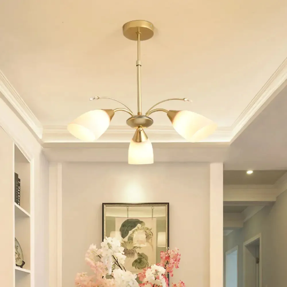Modern 3/6 Bulbs Gold Hanging Chandelier with White Glass Shade