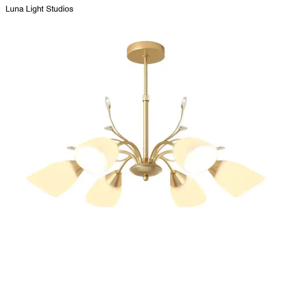 Modern 3/6 Bulbs Gold Hanging Chandelier with White Glass Shade
