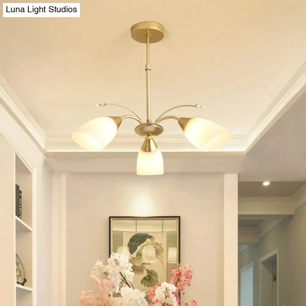 Modern 3/6 Bulbs Gold Hanging Chandelier with White Glass Shade