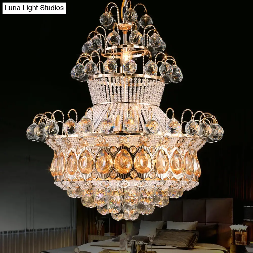 Modern Crystal Gold Chandelier Ceiling Light Fixture - 10 Lights - Bedroom