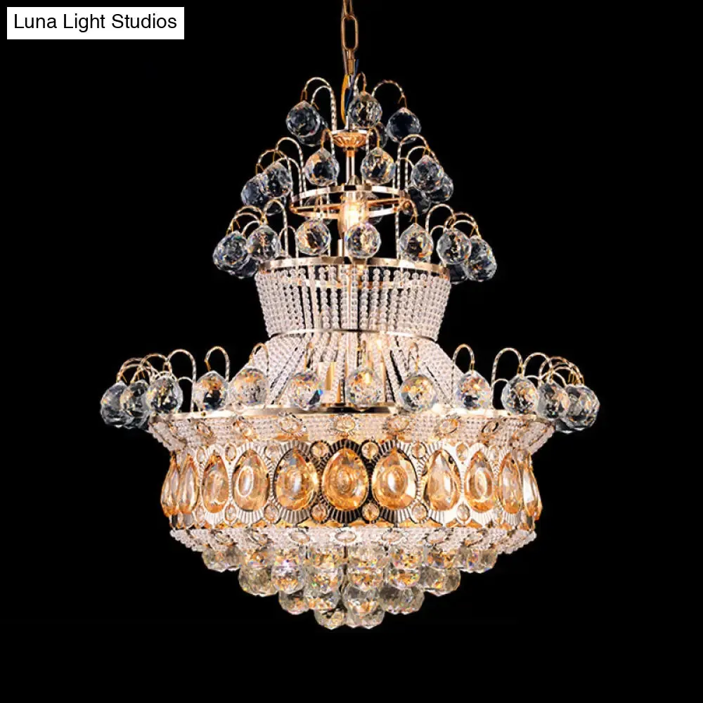 Modern Crystal Gold Chandelier Ceiling Light Fixture - 10 Lights - Bedroom