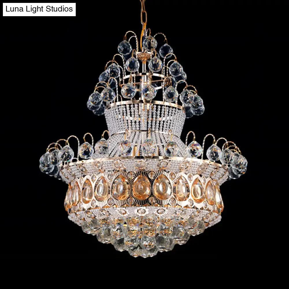 Modern Crystal Gold Chandelier Ceiling Light Fixture - 10 Lights - Bedroom