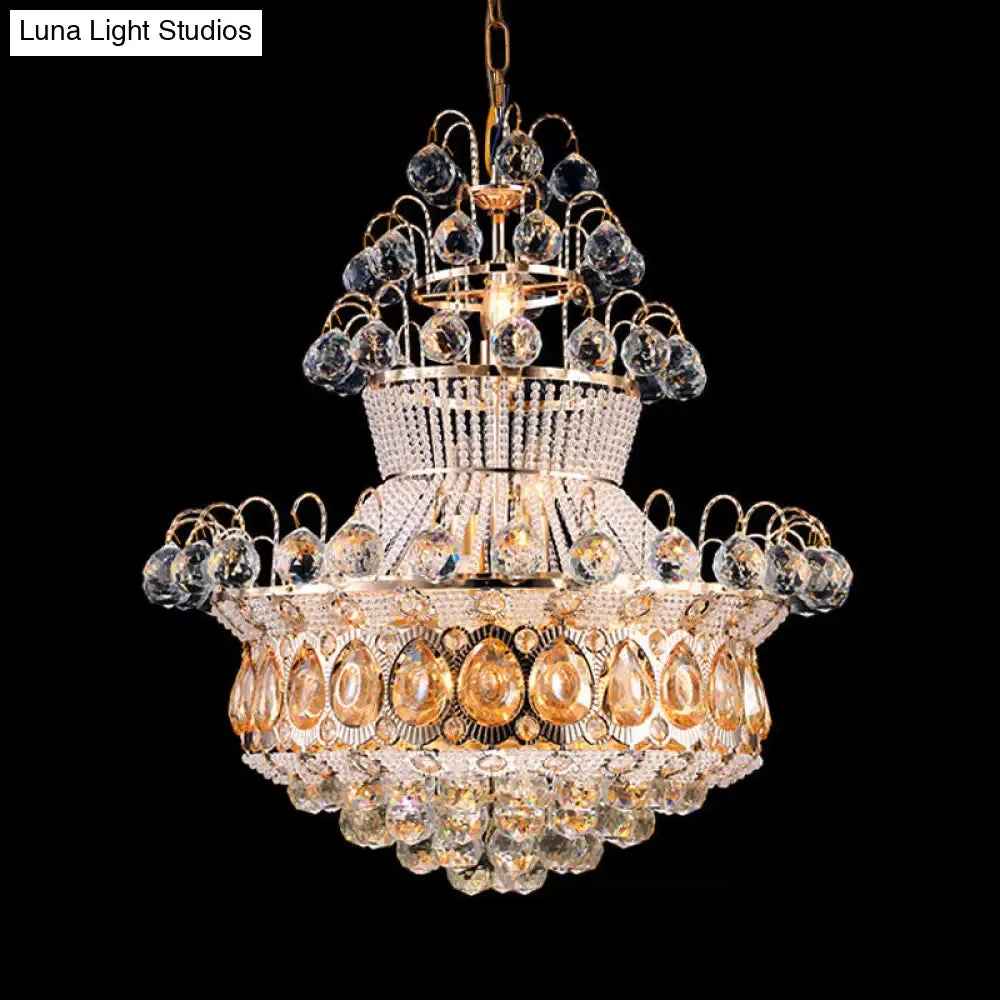 Modern Crystal Gold Chandelier Ceiling Light Fixture - 10 Lights - Bedroom