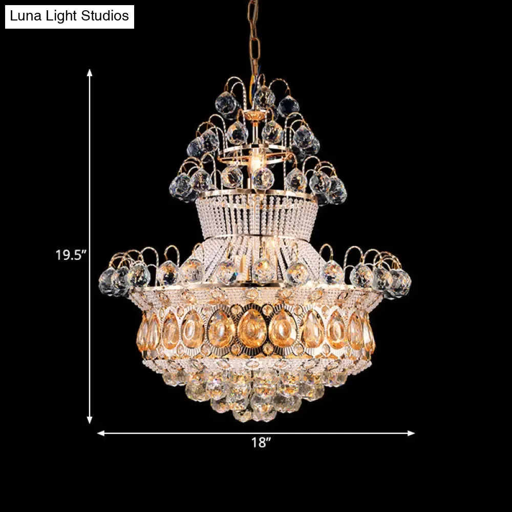 Modern Crystal Gold Chandelier Ceiling Light Fixture - 10 Lights - Bedroom