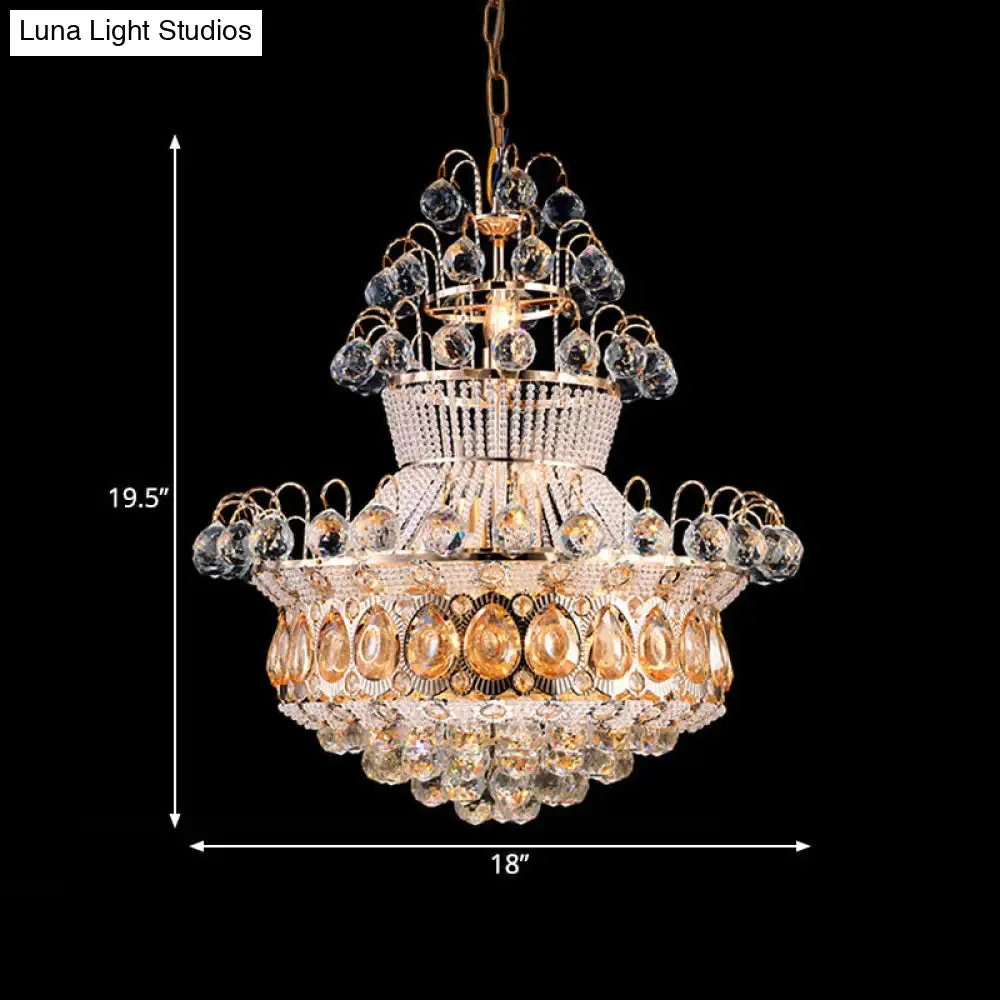 Modern Crystal Gold Chandelier Ceiling Light Fixture - 10 Lights - Bedroom