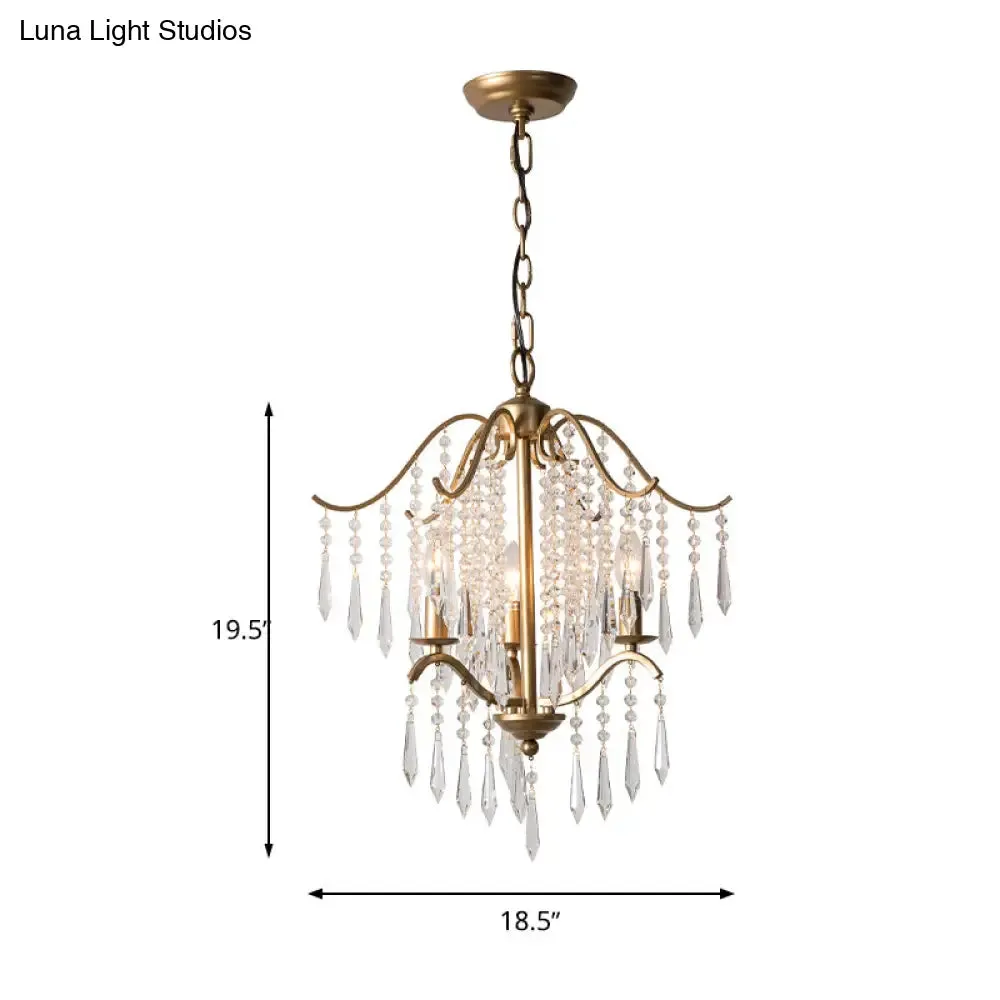 Modern Crystal Waterfall Chandelier - Brass Ceiling Hanging Light, 3/4 Bulbs, 18.5"/22.5" Wide