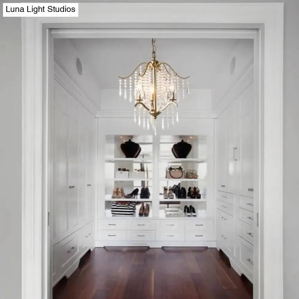Modern Crystal Waterfall Chandelier - Brass Ceiling Hanging Light, 3/4 Bulbs, 18.5"/22.5" Wide