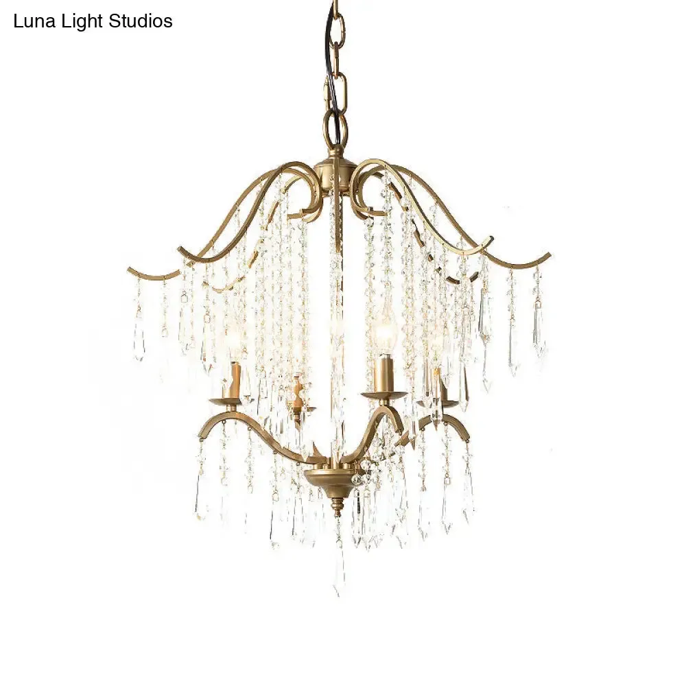 Modern Crystal Waterfall Chandelier - Brass Ceiling Hanging Light, 3/4 Bulbs, 18.5"/22.5" Wide