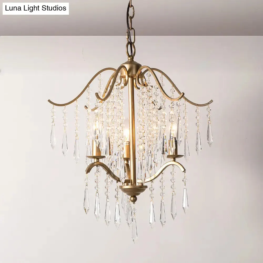 Modern Crystal Waterfall Chandelier - Brass Ceiling Hanging Light, 3/4 Bulbs, 18.5"/22.5" Wide