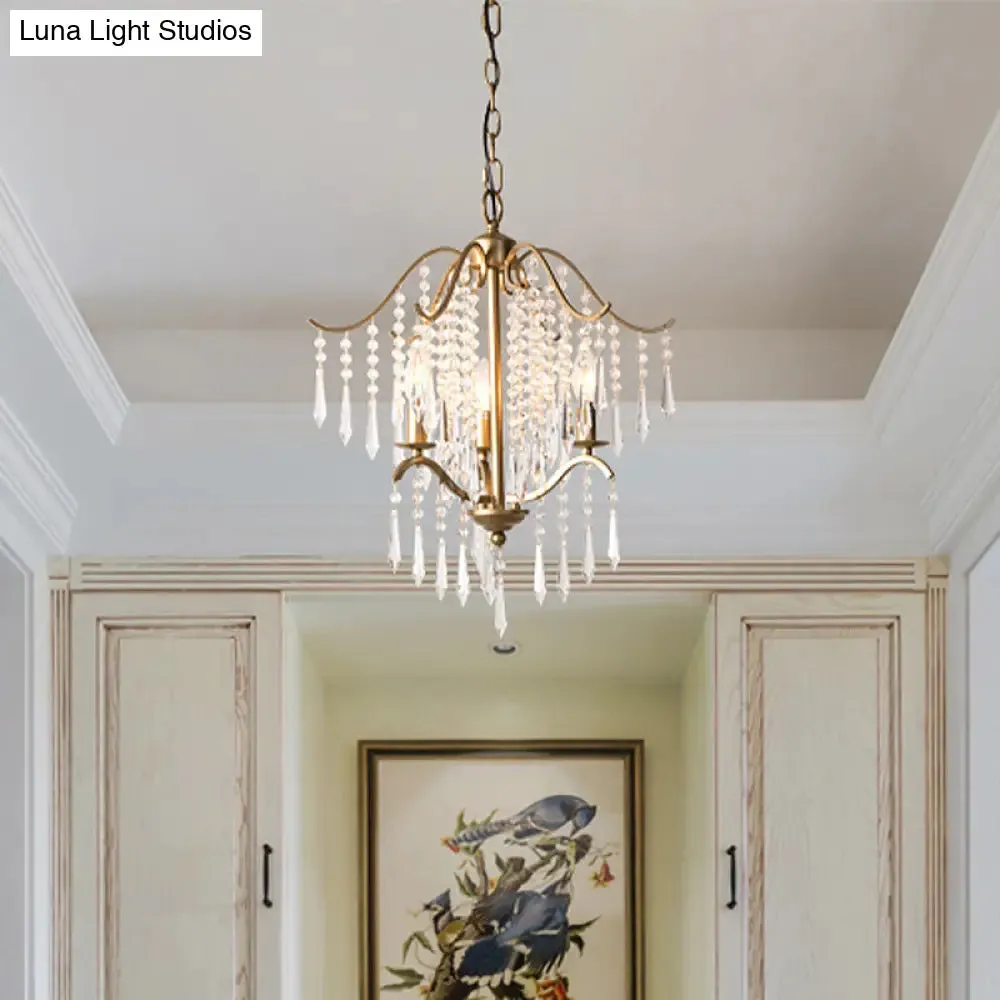 Modern Crystal Waterfall Chandelier - Brass Ceiling Hanging Light, 3/4 Bulbs, 18.5"/22.5" Wide