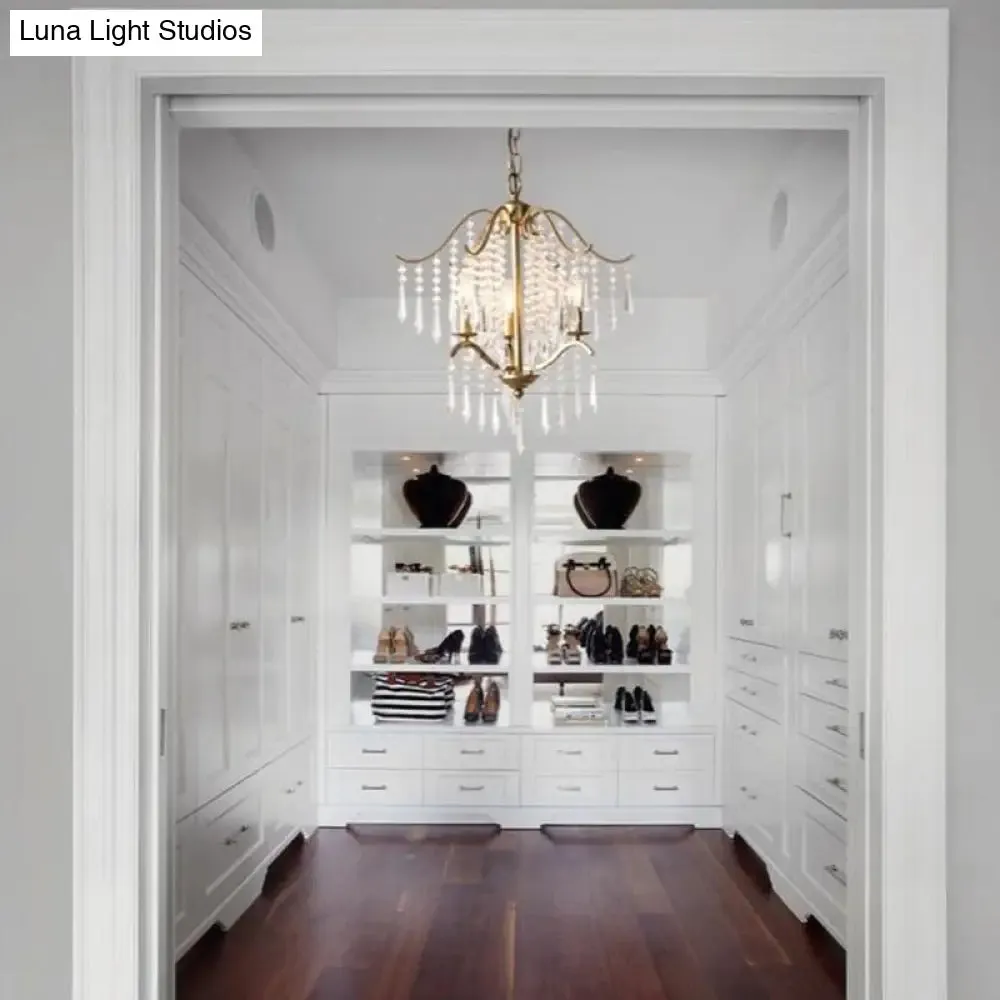 Modern Crystal Waterfall Chandelier - Brass Ceiling Hanging Light, 3/4 Bulbs, 18.5"/22.5" Wide