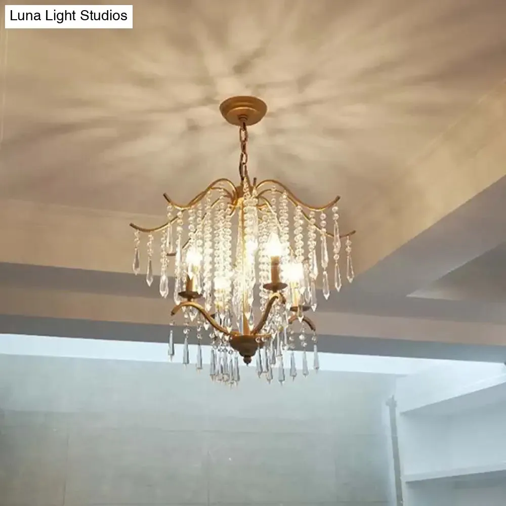 Modern Crystal Waterfall Chandelier - Brass Ceiling Hanging Light, 3/4 Bulbs, 18.5"/22.5" Wide