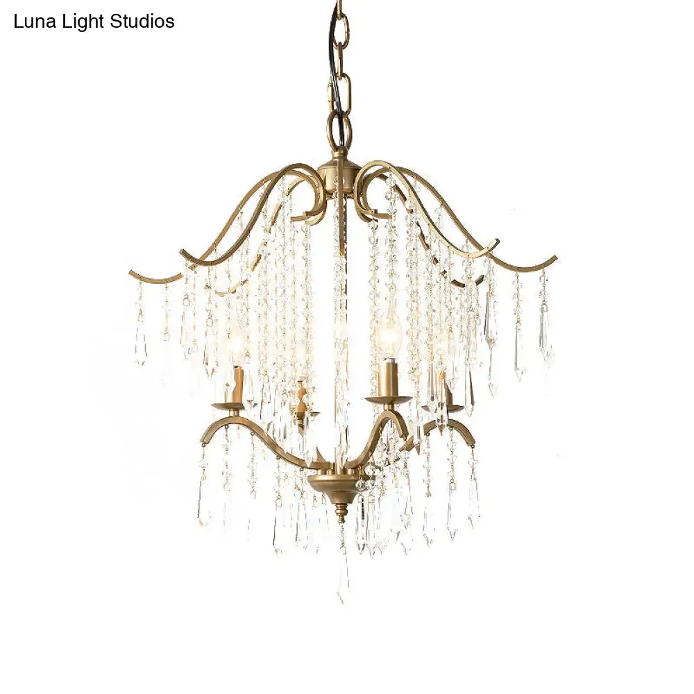 Modern Crystal Waterfall Chandelier - Brass Ceiling Hanging Light, 3/4 Bulbs, 18.5"/22.5" Wide