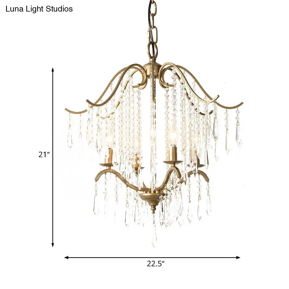 Modern Crystal Waterfall Chandelier - Brass Ceiling Hanging Light, 3/4 Bulbs, 18.5"/22.5" Wide