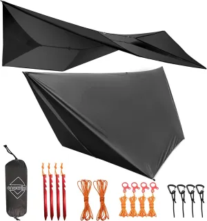 Onewind 1110 ft Hammock Tarp, Lightweight Silnylon Hammock Rain Fly, 4000mm Waterproof 4-Season Multiple Shelter Solution Camping Tarp Tent with Complete Accessories, Dark Grey
