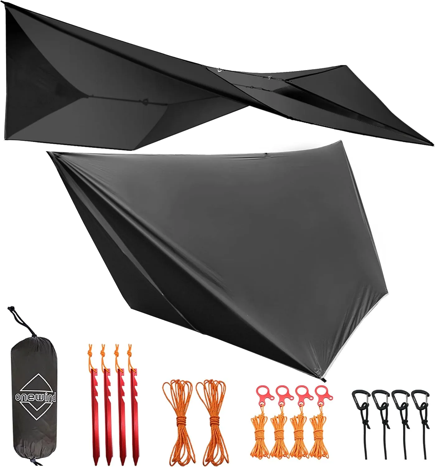 Onewind 1110 ft Hammock Tarp, Lightweight Silnylon Hammock Rain Fly, 4000mm Waterproof 4-Season Multiple Shelter Solution Camping Tarp Tent with Complete Accessories, Dark Grey