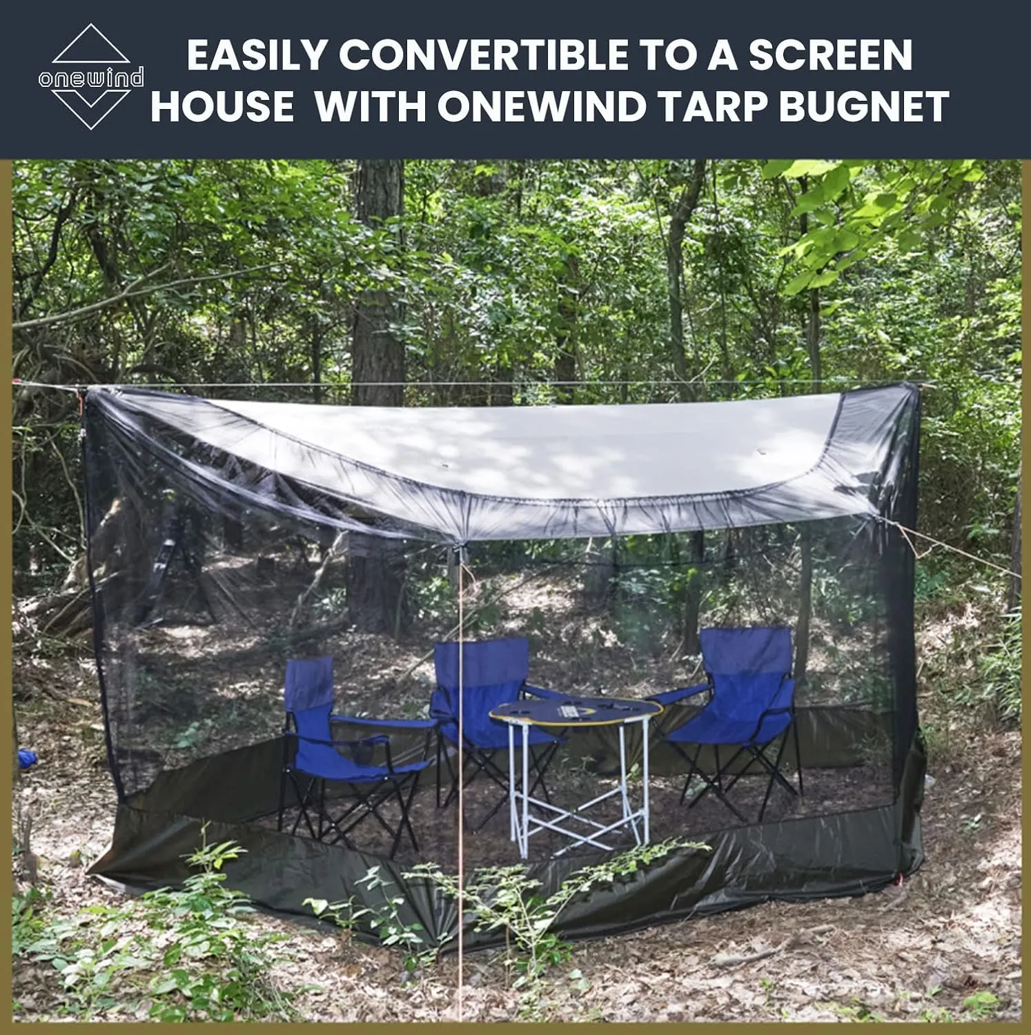 Onewind 1110 ft Hammock Tarp, Lightweight Silnylon Hammock Rain Fly, 4000mm Waterproof 4-Season Multiple Shelter Solution Camping Tarp Tent with Complete Accessories, Dark Grey