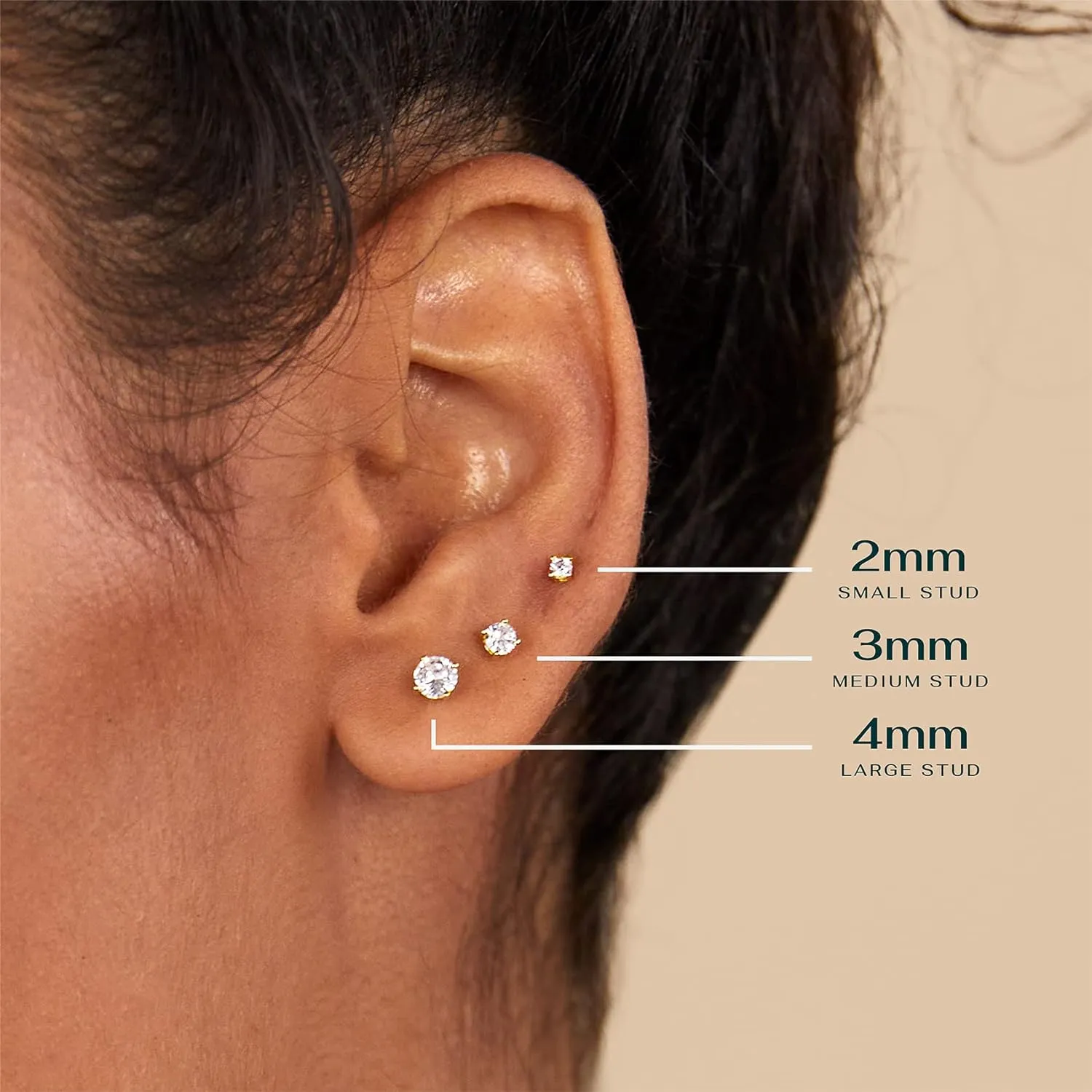 PAVOI 14K Gold Plated Solid 925 Sterling Silver Post Cubic Zirconia Stud Flat Back Earrings for Women | Cartilage Earring | Helix Piercing Jewelry | Small Stud Earrings for Women