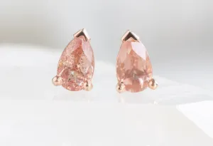 Peachy-Pink Sunstone Stud Earrings